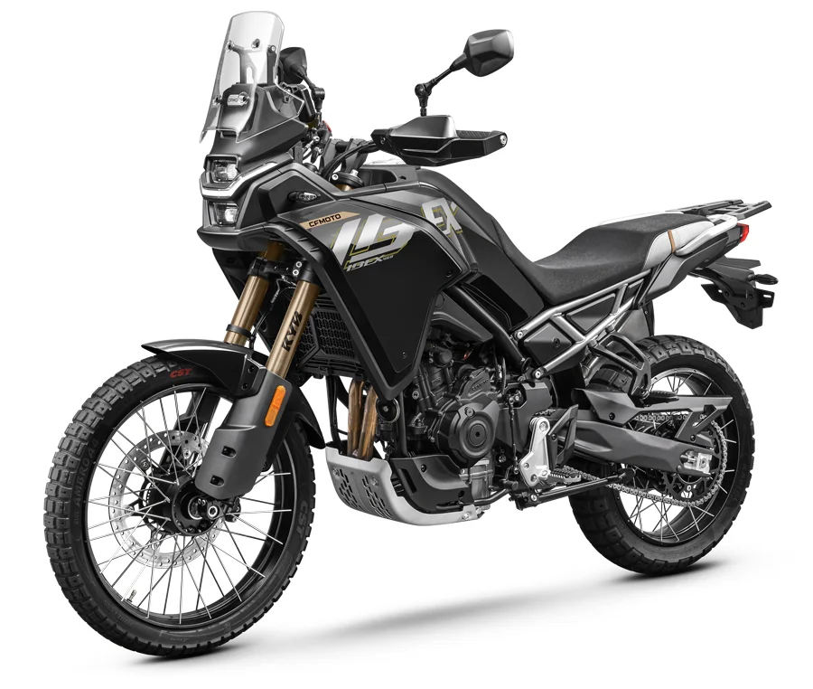 Honda NX500 adventure motorcycle in black, studio three-quarter view