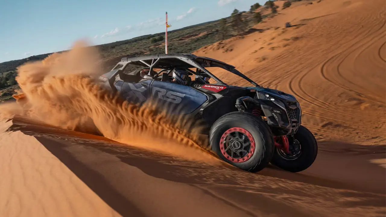 Can-Am Maverick R Max carving dunes