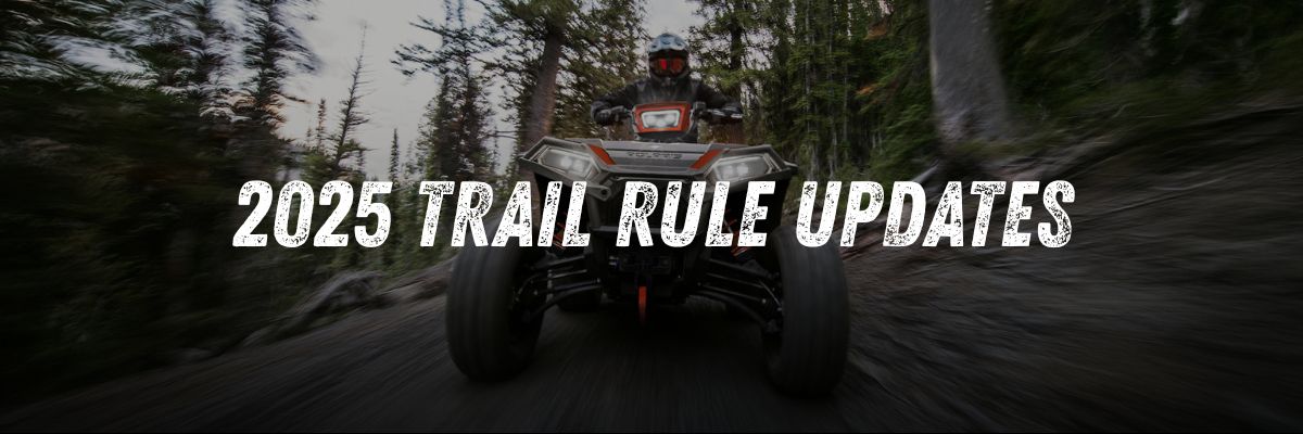Riders displaying 2025 OHV permits on an Oregon mountain trail