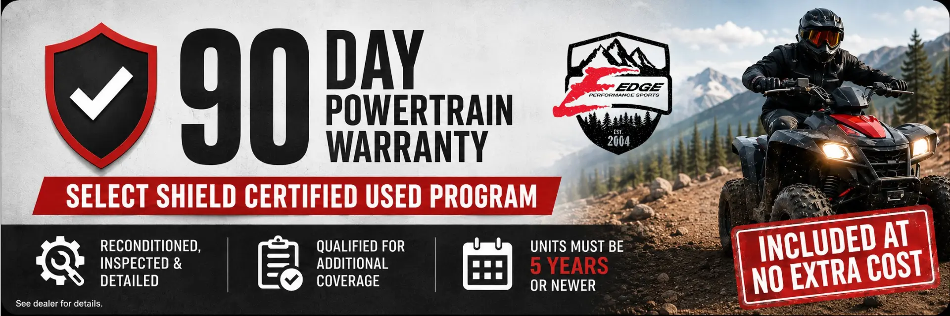 90 day powertrain warranty banner.